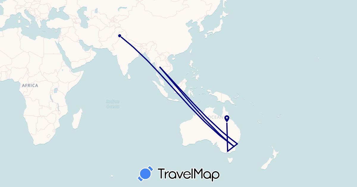 TravelMap itinerary: driving in Australia, Pakistan, Thailand (Asia, Oceania)
